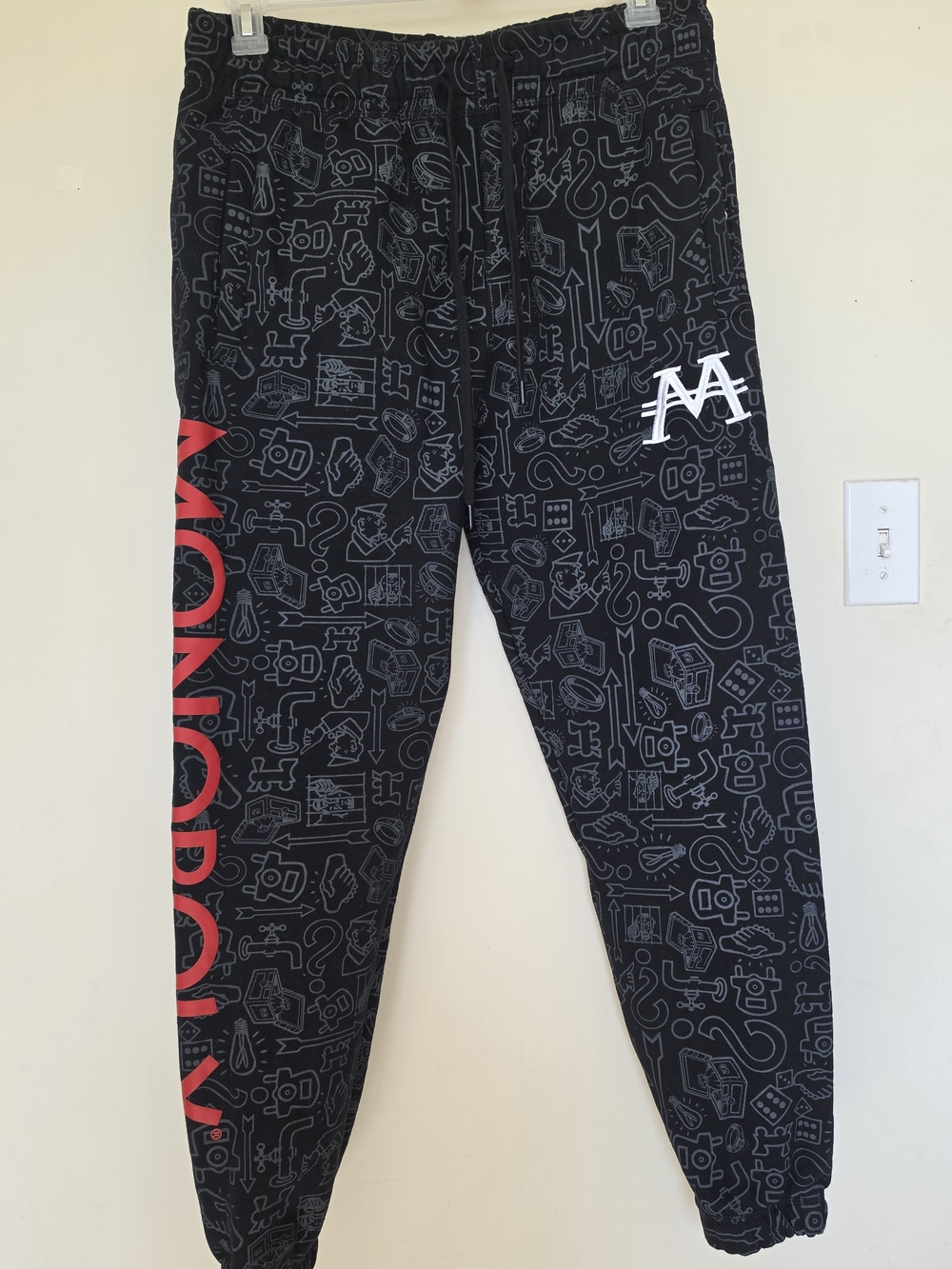 Graphic Black Men Jogger Pants with Red Logo Monopoly